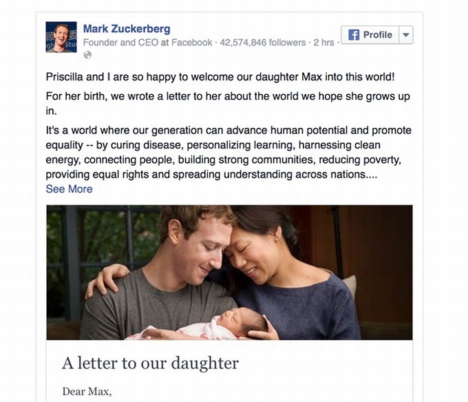 Mark Zuckerberg đón con gái đầu lòng hiến 99 tài sản