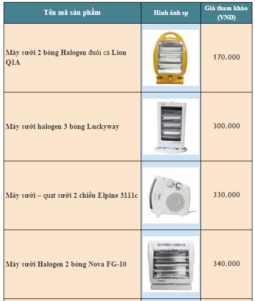 Top các loại máy sưởi giá rẻ dưới 600.000 đồng hiện nay