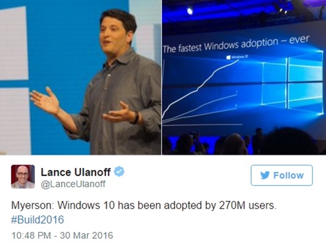 Có 270 triệu thiết bị chạy Windows 10 sau 8 tháng phát hành