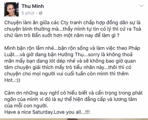 Ca sĩ Thu Minh: Làm áp lực với tôi không đạt nổi mục đích đâu