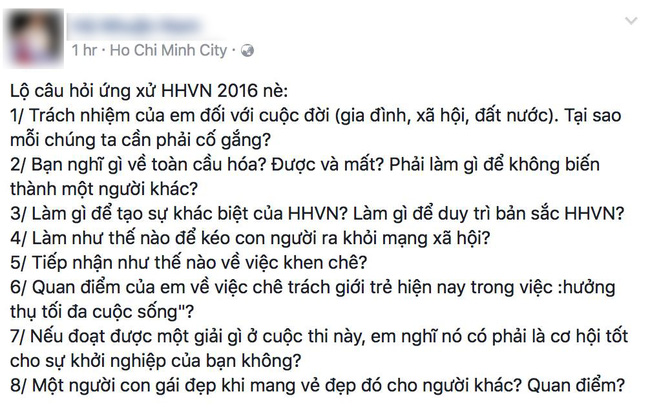 Lộ câu hỏi trước vòng thi ứng xử đêm chung kết 'Hoa hậu Việt Nam 2016'?