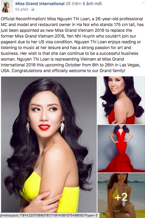 Nguyễn Loan bất ngờ thay Yến Nhi dự thi Hoa hậu Hoà bình Thế giới