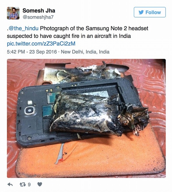 Thêm một smartphone dòng Note của Samsung phát nổ trên máy bay
