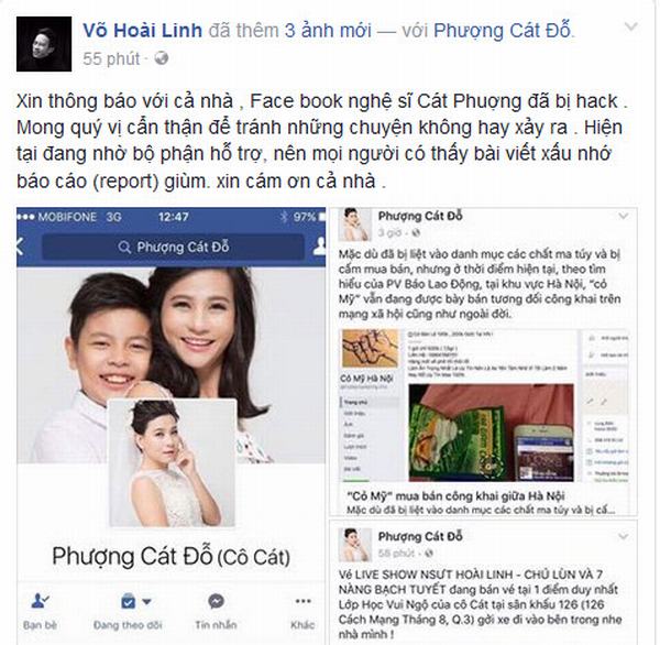 Bị hack Facebook, Cát Phượng cầu cứu Hoài Linh
