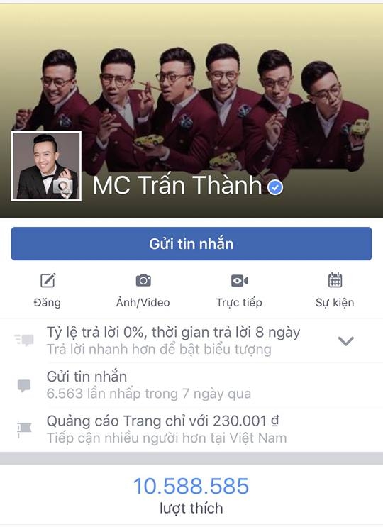 Vượt qua Hoài Linh, Khởi My, fanpage của Trấn Thành vươn lên dẫn đầu tại Việt Nam