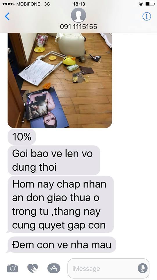 Phi Thanh Vân tung ảnh, tin nhắn chồng đập phá, đe dọa đốt nhà