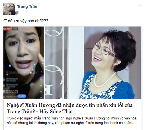 Trang Trần tiếp tục gây sốc, tuyên bố nghệ sĩ Xuân Hương không đủ tư cách mắng cô 'vô văn hoá'?