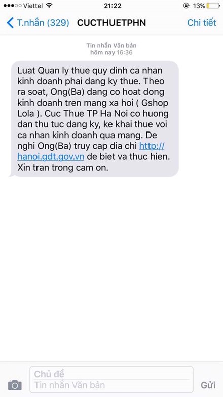 Cục thuế Hà Nội bắt đầu “đòi” thuế người bán hàng trên facebook