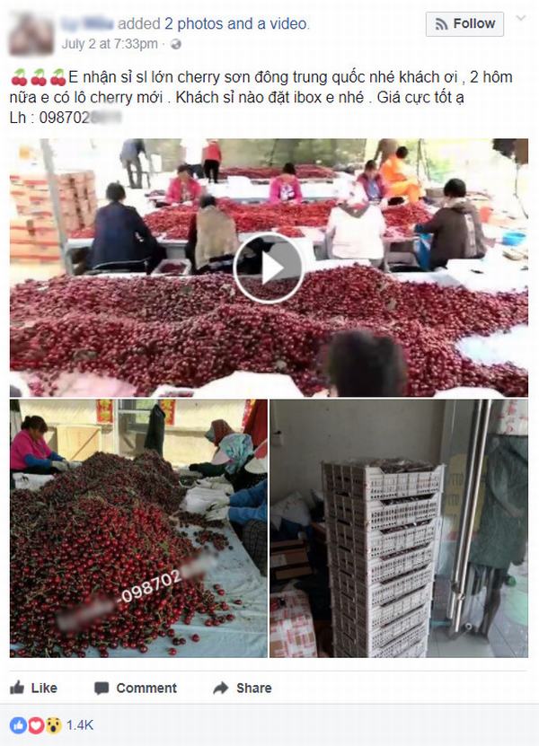 Cherry Trung Quốc giá 120.000 đồng một kg tràn ngập chợ mạng