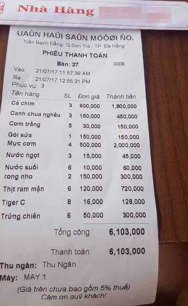 Chủ quán bị khách tố chặt chém ở Đà Nẵng thanh minh sau hóa đơn 6 trệu đồng