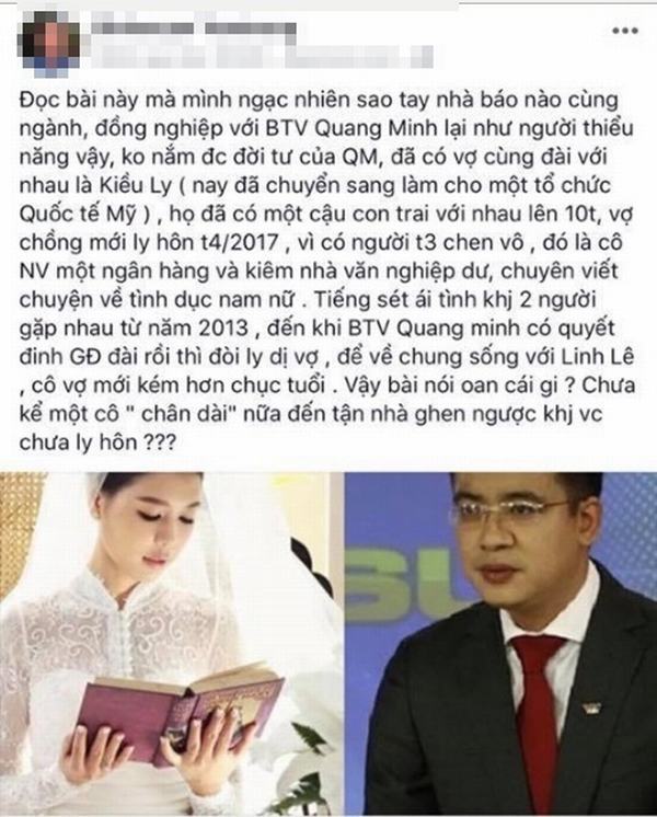 Sốc trước thông tin đồn đoán BTV Quang Minh chỉ mới ly hôn 5 tháng, đã có con 10 tuổi và vợ sắp cưới là người thứ 3