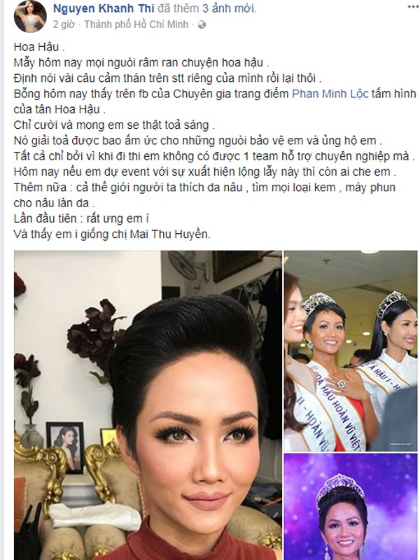  Khánh Thi lên tiếng bênh vực Hoa hậu Hoàn vũ Việt Nam Hhen Niê. 