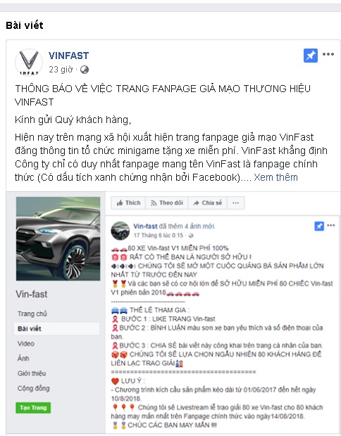 Thực hư thông tin VinFast tặng miễn phí 80 ô tô 'made in Vietnam' mới cho người dùng