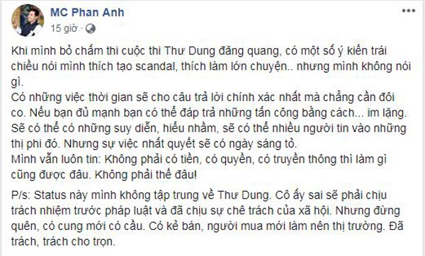 Á hậu Thư Dung bị MC Phan Anh phản đối, bỏ chấm thi giữa chừng vì lý do này