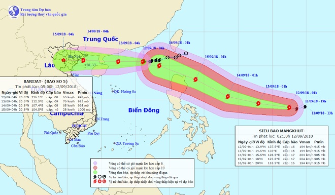 Những dự báo mới nhất về siêu bão MANGKHUT và bão số 5 - BARIJAT