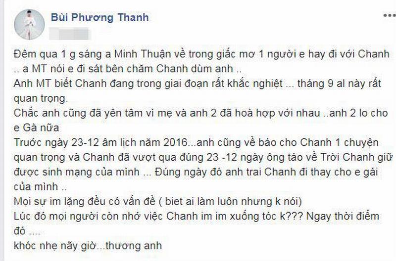 Rùng mình chuyện Minh Thuận về 'báo mộng' cho Phương Thanh giúp cô giữ được sinh mạng